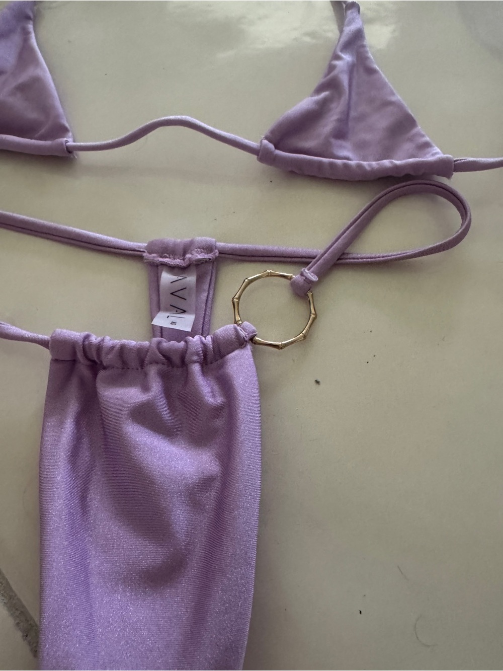 Lilac Triangle String Bikini Set with Gold Rings - Picture 6 of 7